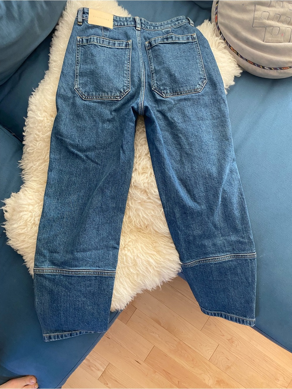 The Utility Barrel Pant in discontinued color “New Blue”